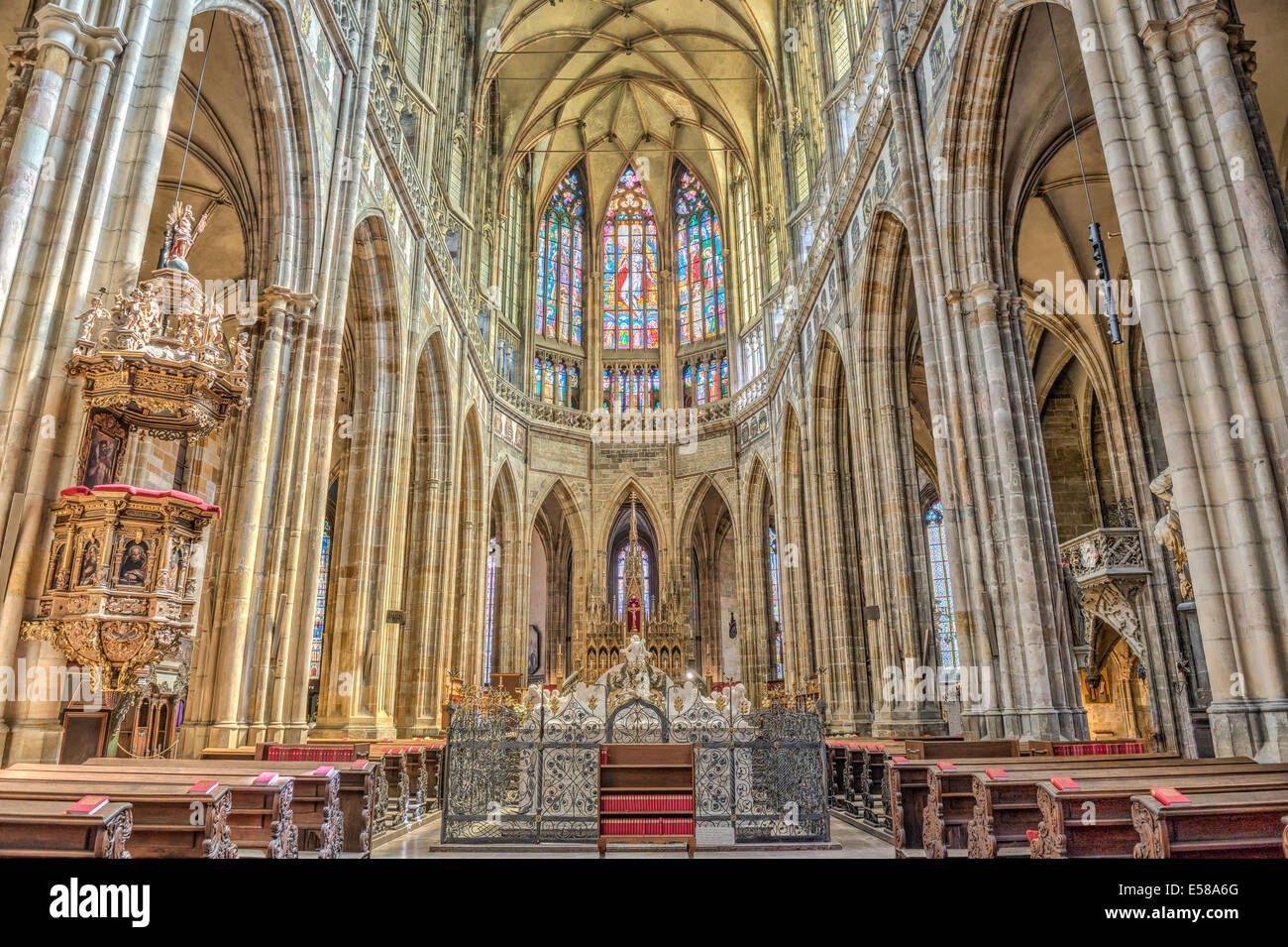Interior of St. Vitus Cathedral in Prague, Czech Republic Stock Photo