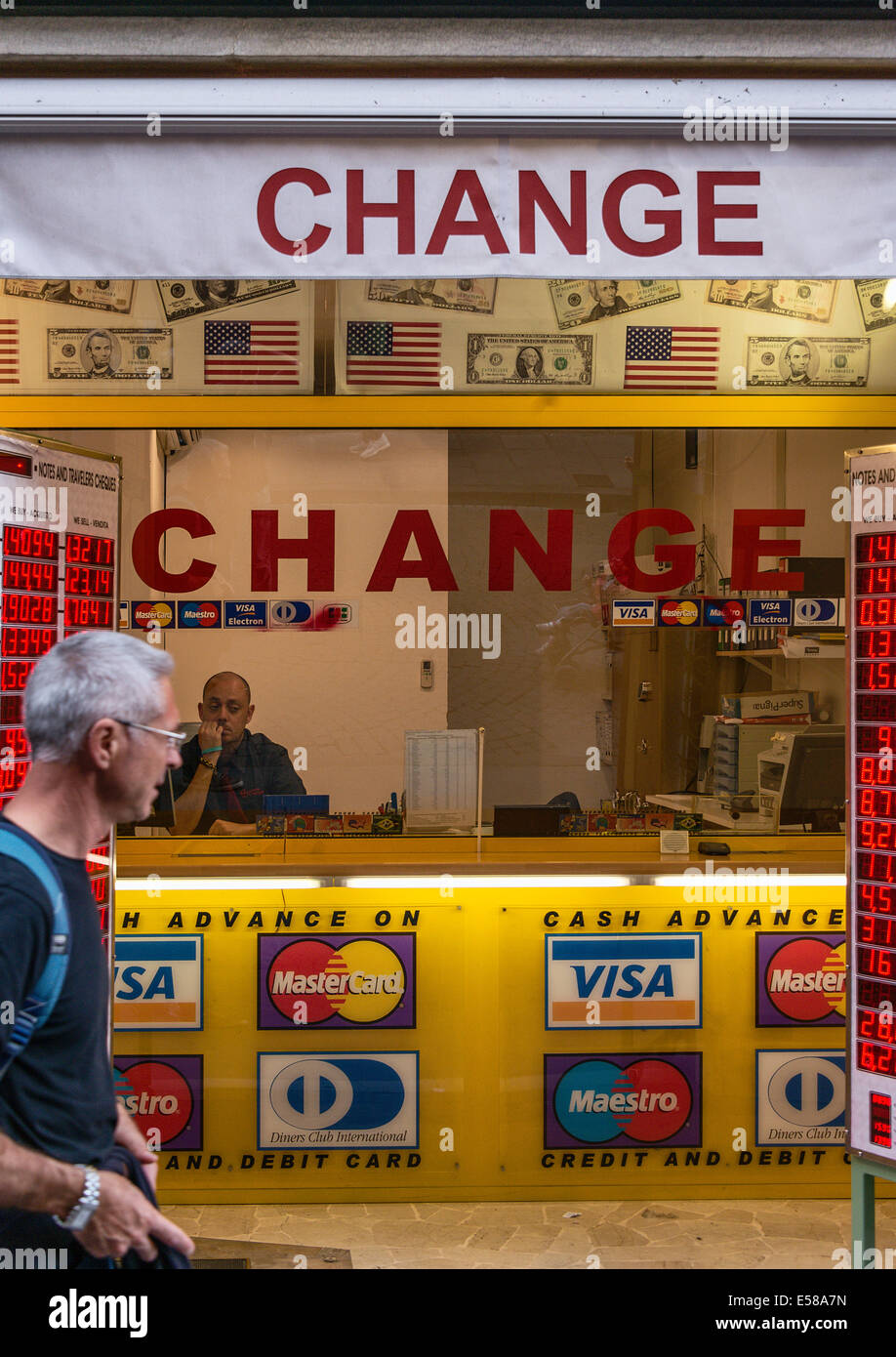 Currency exchange booth, Florence Italy Stock Photo
