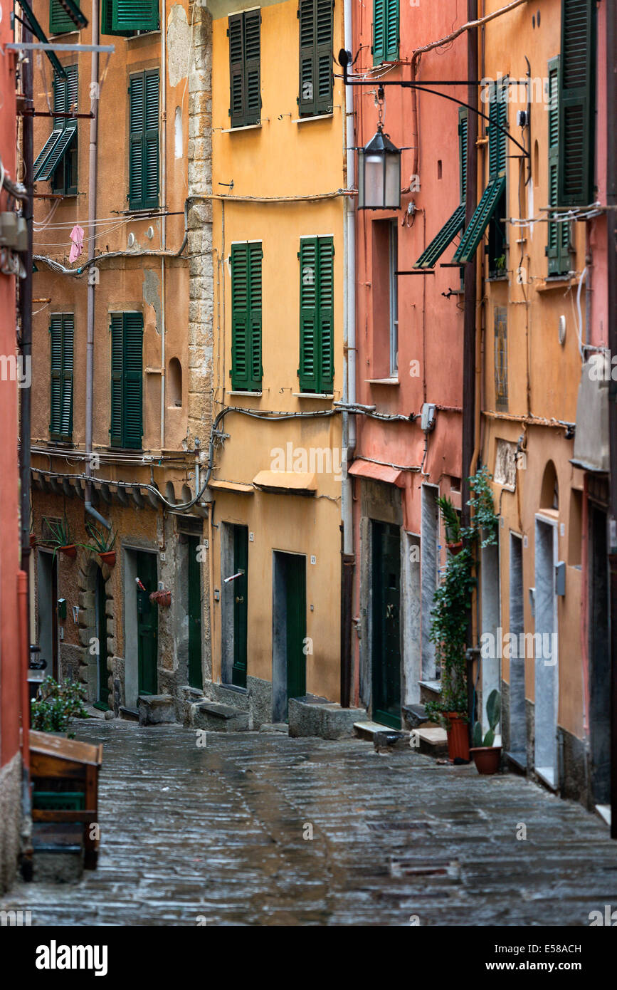 Charming village buildings and alley, Porto Venere, Liguria, Italy Stock Photo