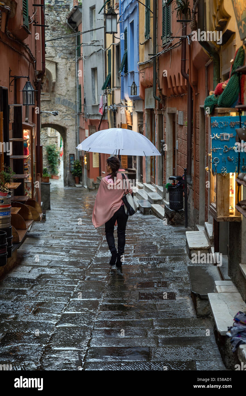 Charming village buildings and alley, Porto Venere, Liguria, Italy Stock Photo