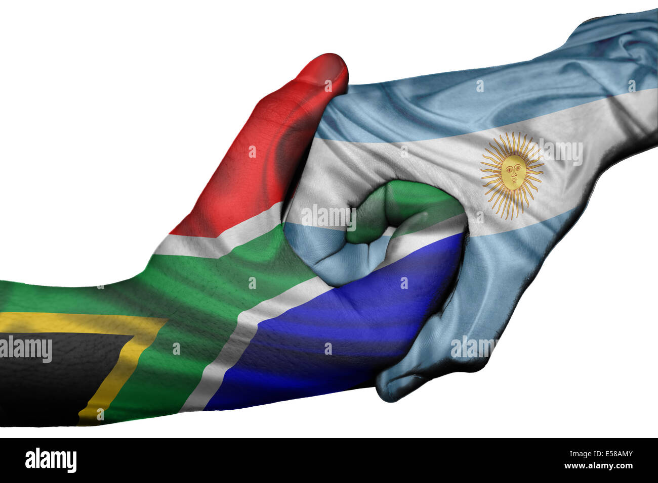 Diplomatic handshake between countries: flags of South Africa and ...