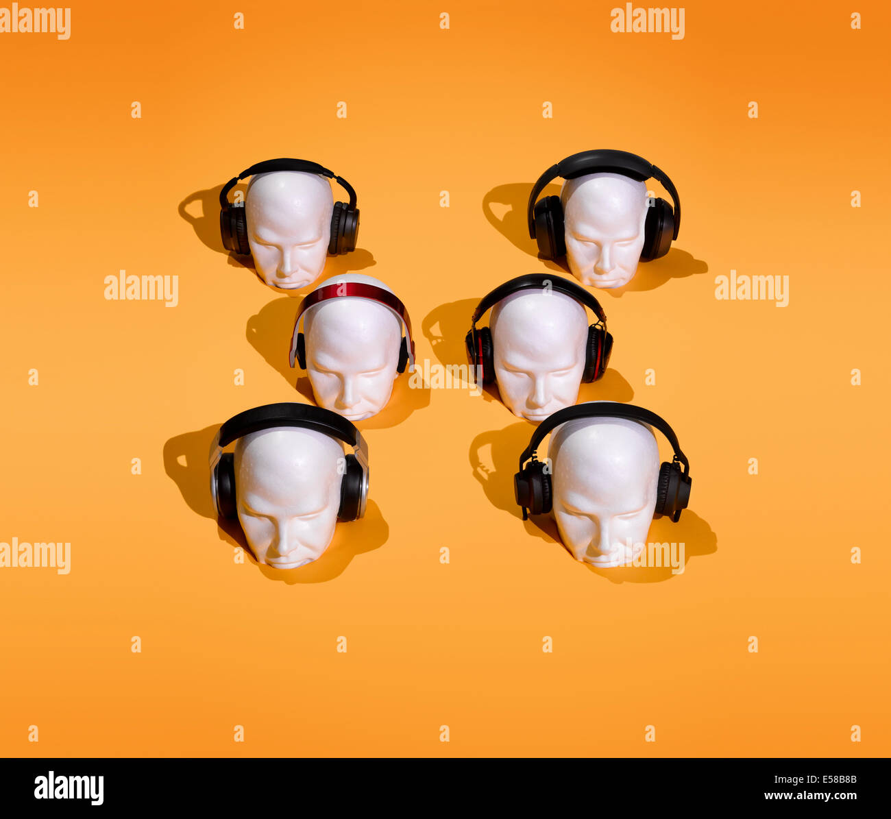 A graphic and creative way of showing a range of headphones Stock Photo