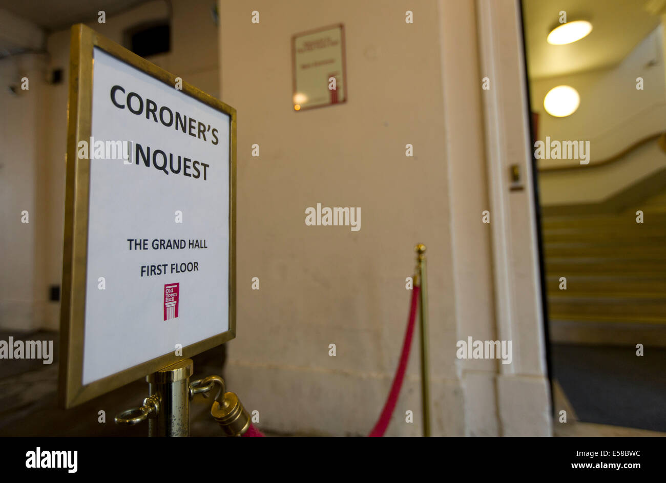 United Kingdom, KENT A Coroner's Inquest sign is pictured outside Gravesend Old Town Hall