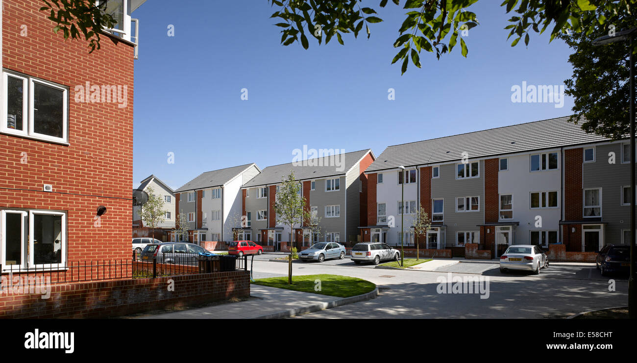 Car parked in driveway of new build housing estate, Wilmington Way, Affinity Housing, Sutton. Stock Photo