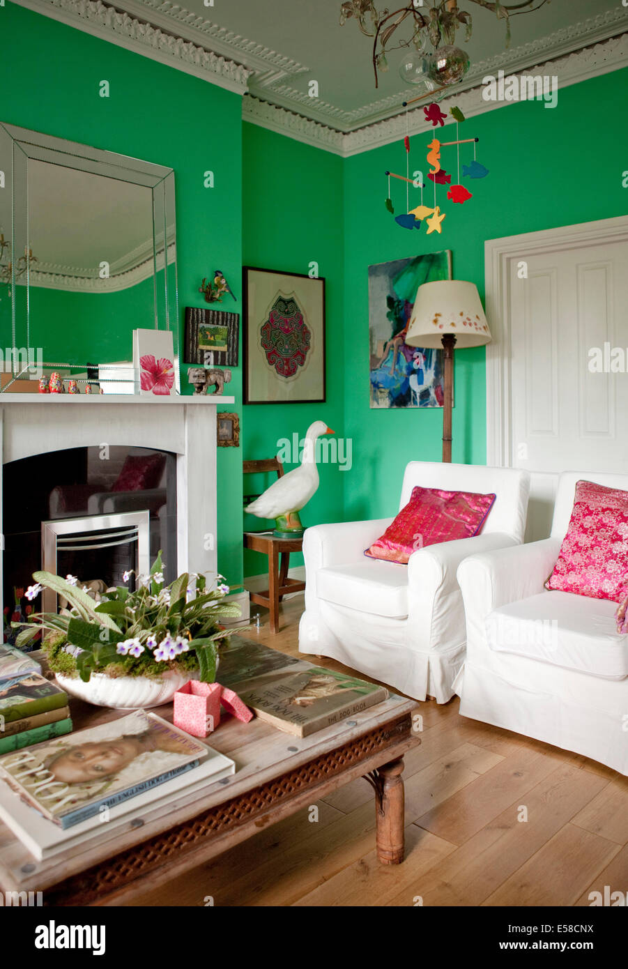 Living room in home of writer Laetitia Maklouf, London, UK Stock Photo