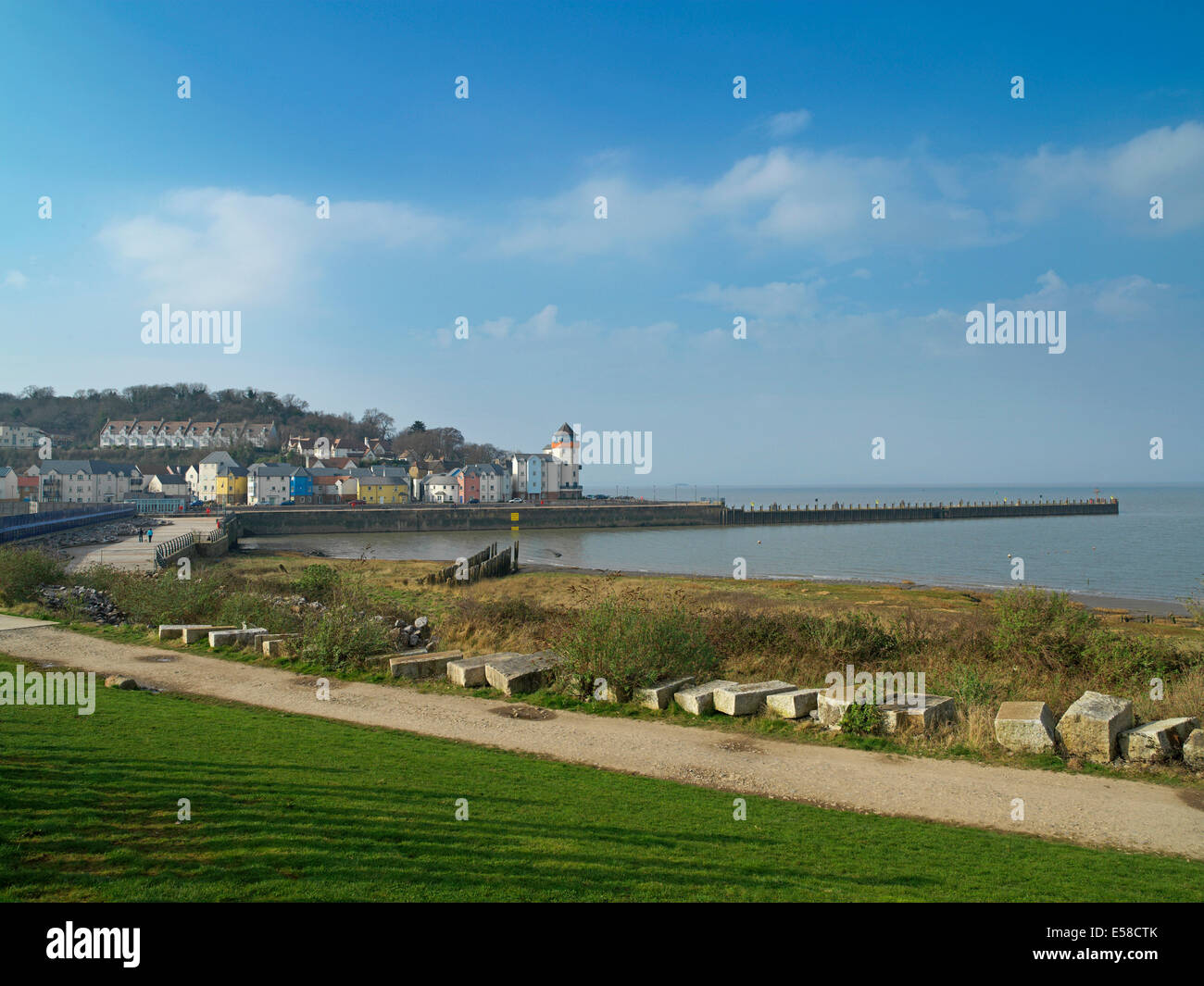 Coastal footpath and pier in Portishead, Bristol, UK Stock Photo