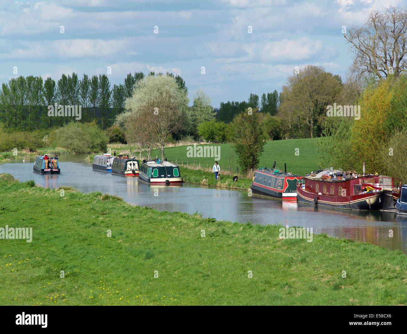 Canal boats in Marlborough, Great Bedwyn, Savernake Forest, Wiltshire, UK. Stock Photo