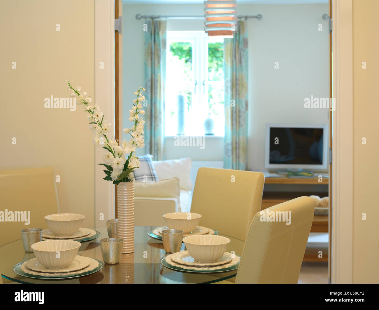 Dining room in new home in the Coppins, Corsham, Wiltshire, UK. Stock Photo