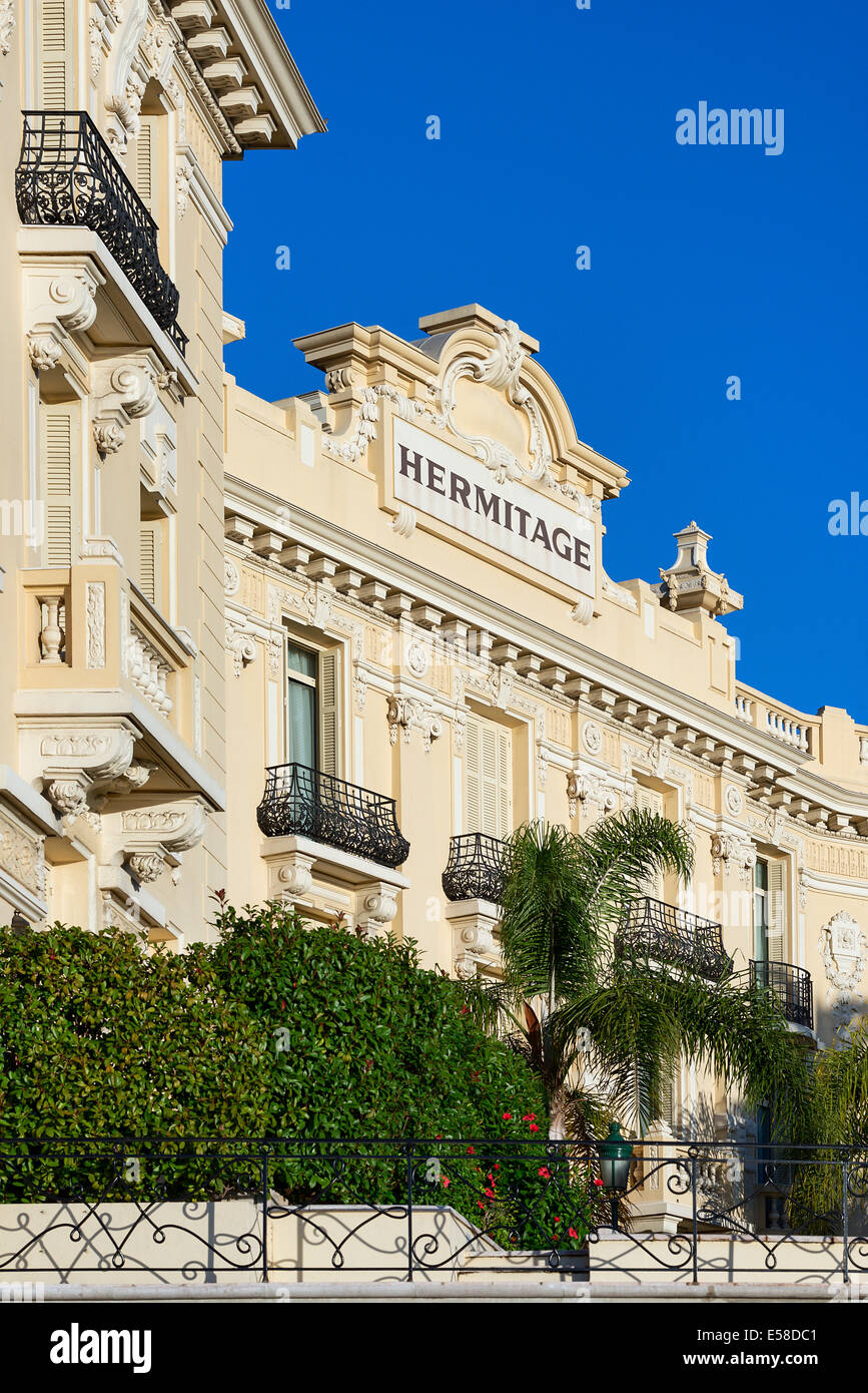 Exterior architecture of the Hôtel Hermitage Monte-Carlo, Monaco Stock Photo