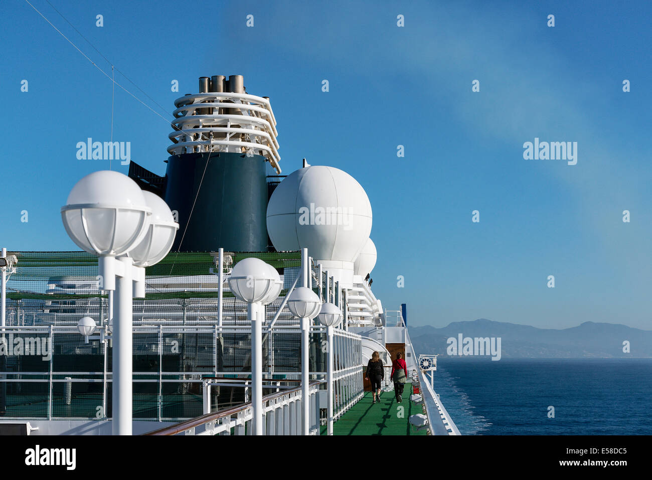 Jogging track on upper deck of a cruise ship. Stock Photo