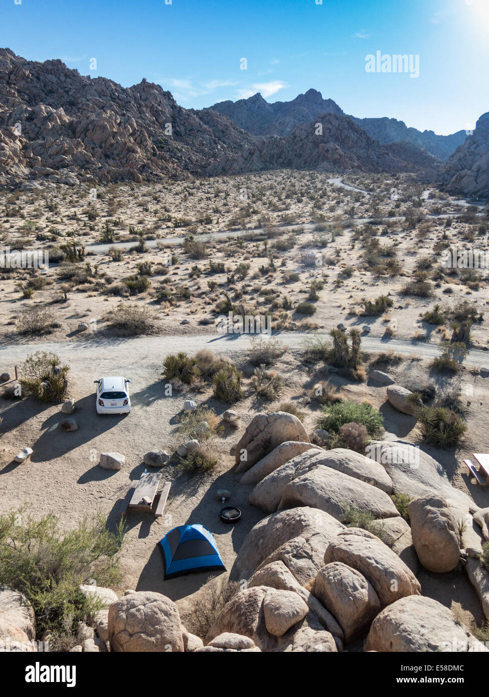 A spartan campsite in the Joshua Tree National Park Stock Photo