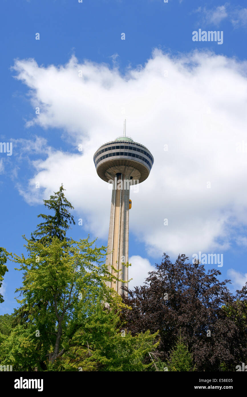 Skylon Tower at Niagara Falls, Ontario, Canada. This tower with revolving restaurant rises on the Canadian border. Stock Photo