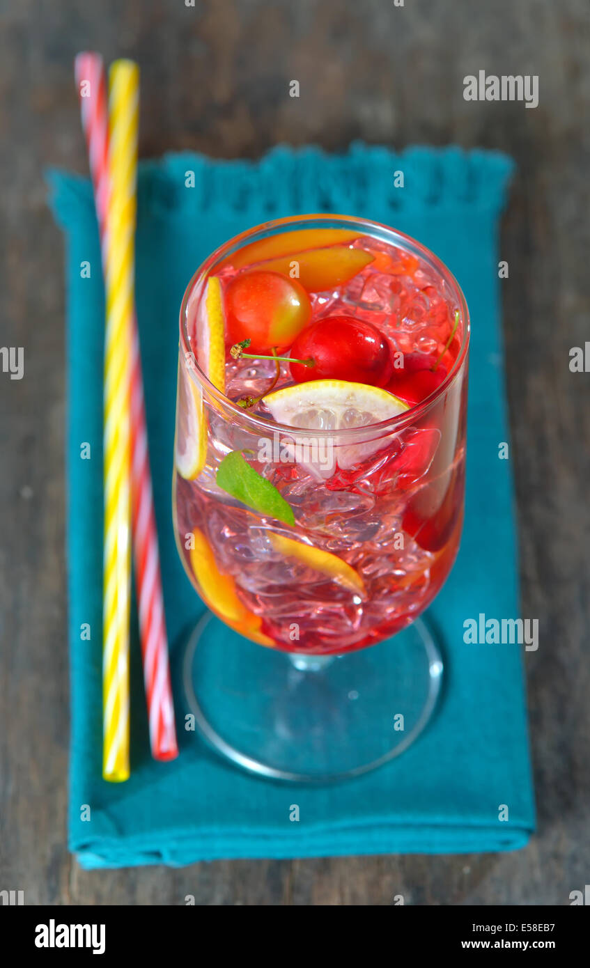 sweet cherry plum drink in a glass Stock Photo