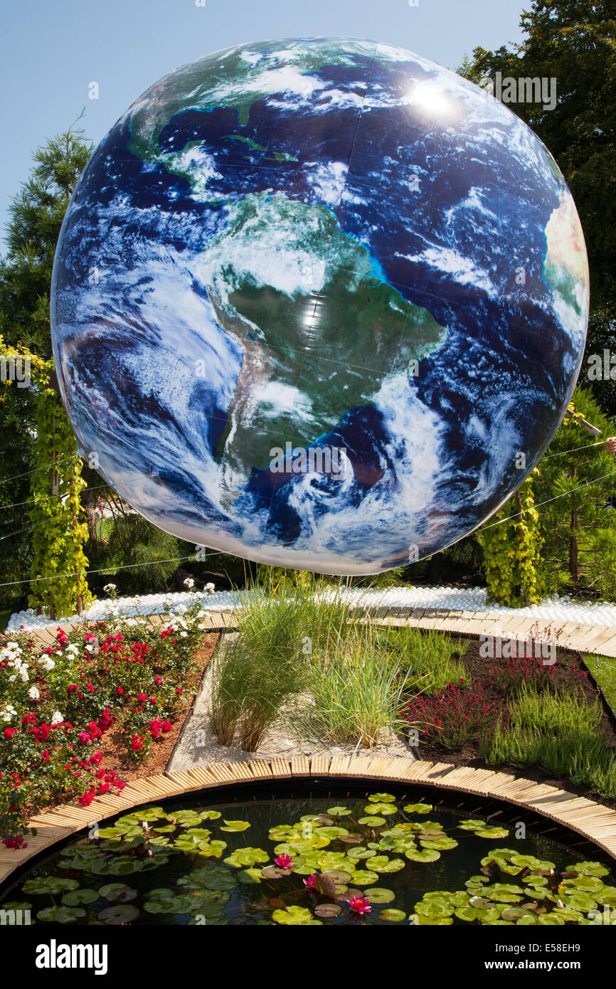 Inflatable floating Blue Planert Earth Globe in Tatton Park, Manchester