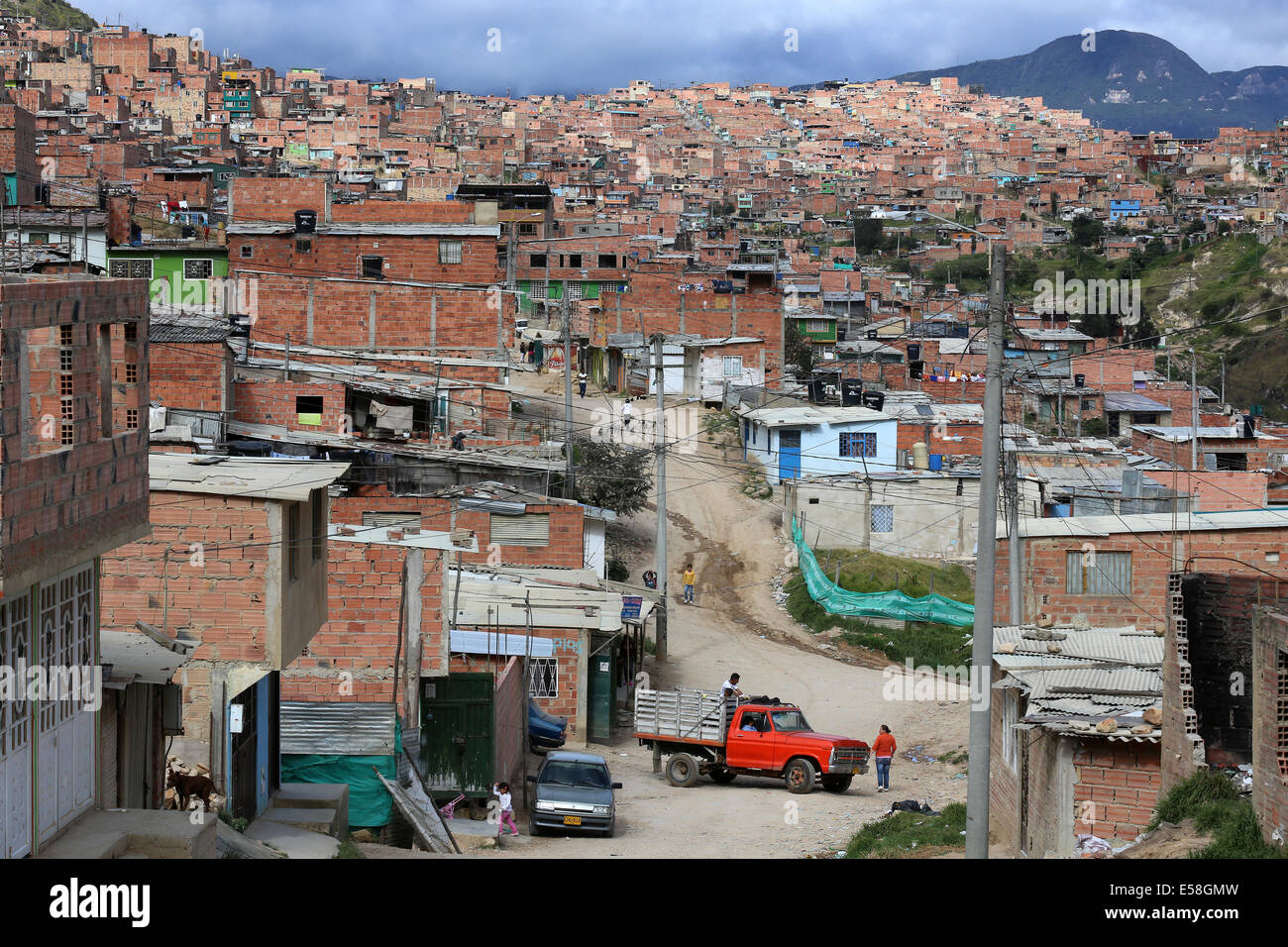 Small brick houses in the poor favela district of El Oasis, fringes of