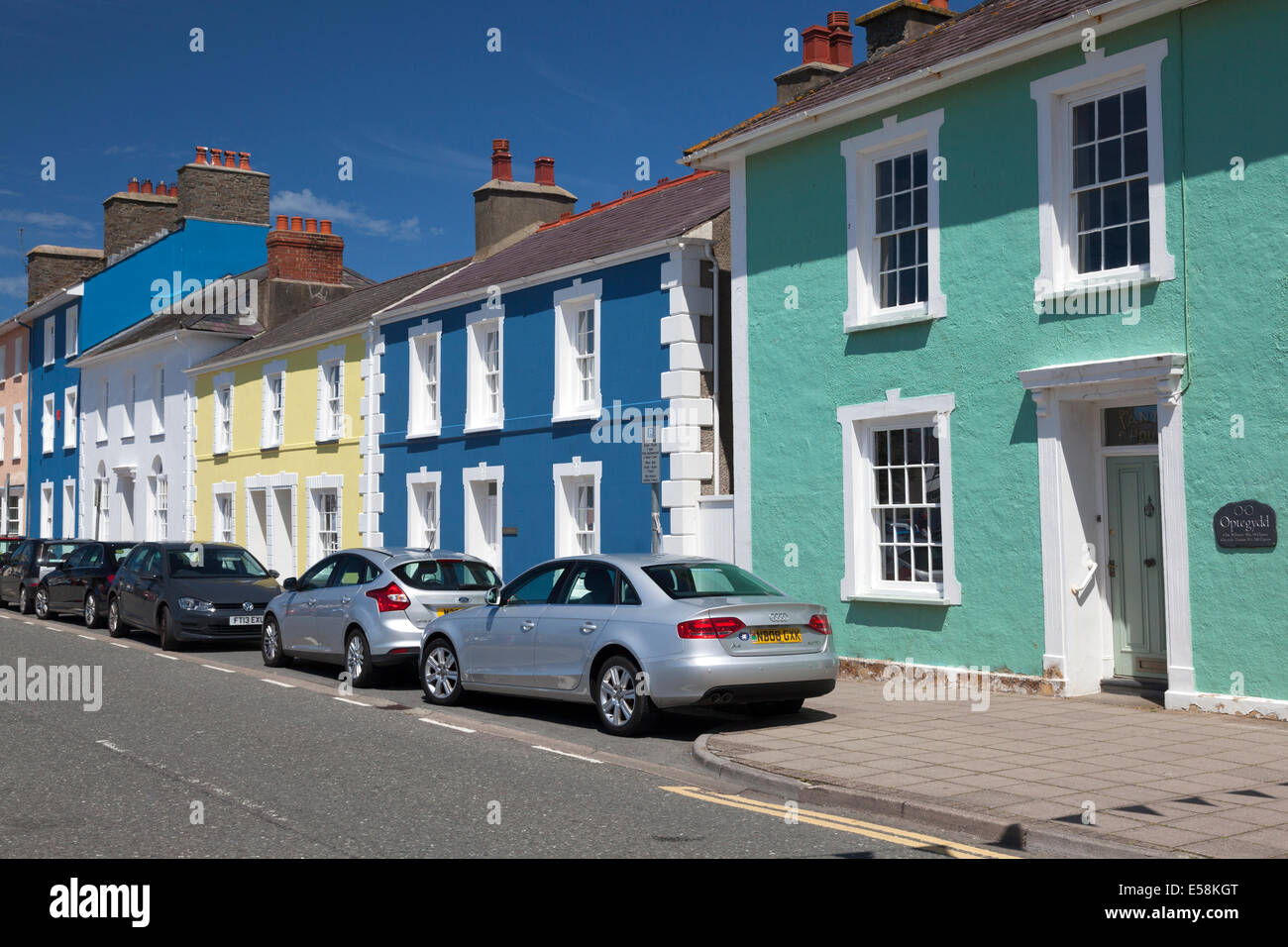 Row of brightlycoloured Regency houses, Aberaeron, Ceredigion Stock