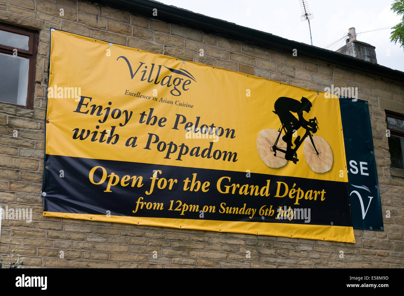 Asian restaurant getting ready for Tour de France in Yorkshire, Sowerby Bridge, West Yorkshire Stock Photo
