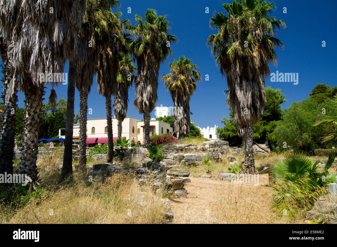 Remains of the Ancient Agora, Kos Town, Kos Island, Dodecanese Islands, Greece. Stock Photo