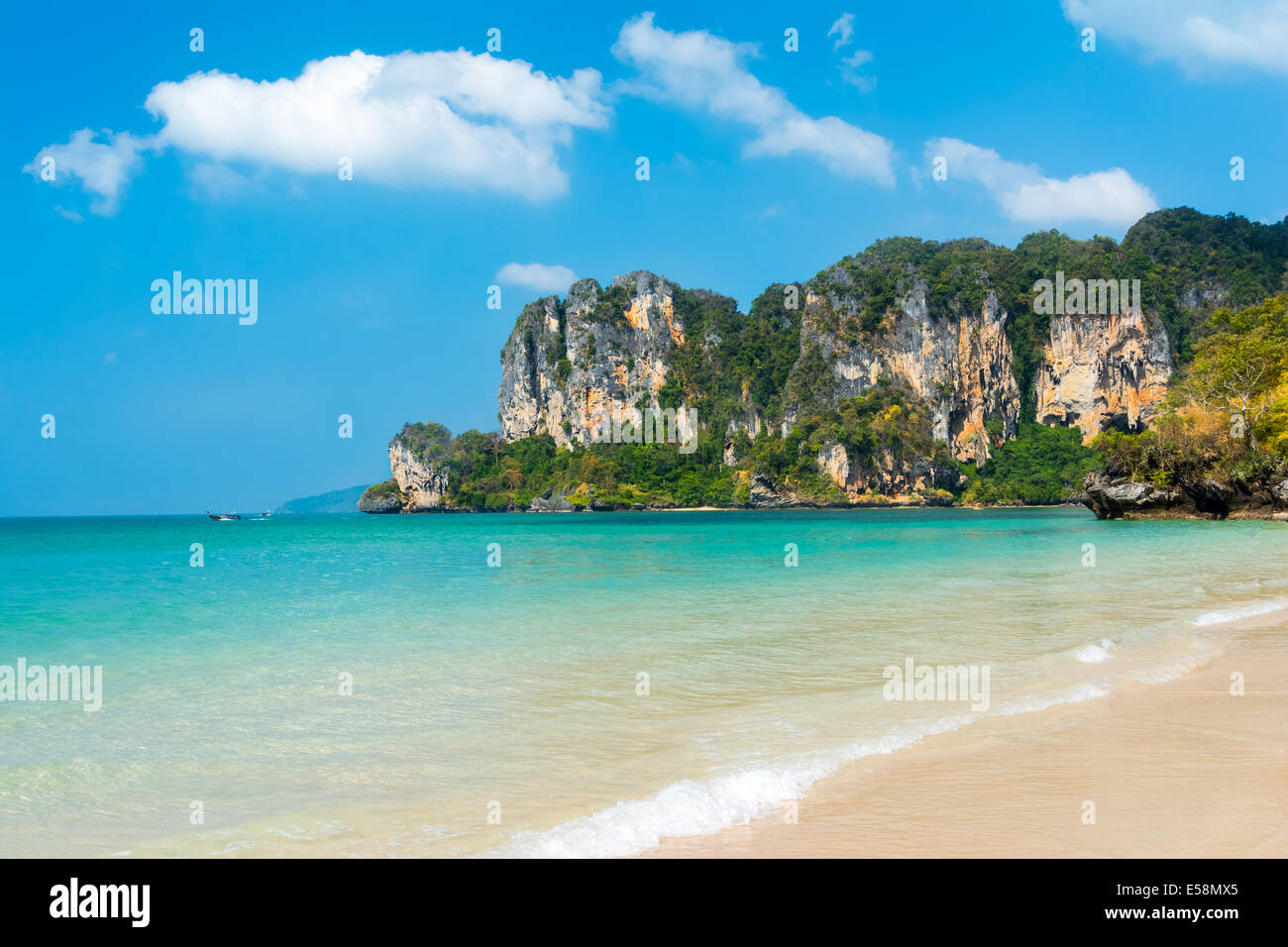 Tropical paradise on Railay beach, Krabi, Thailand. Railay is a small peninsula located between the city of Krabi and Ao Nang in Stock Photo