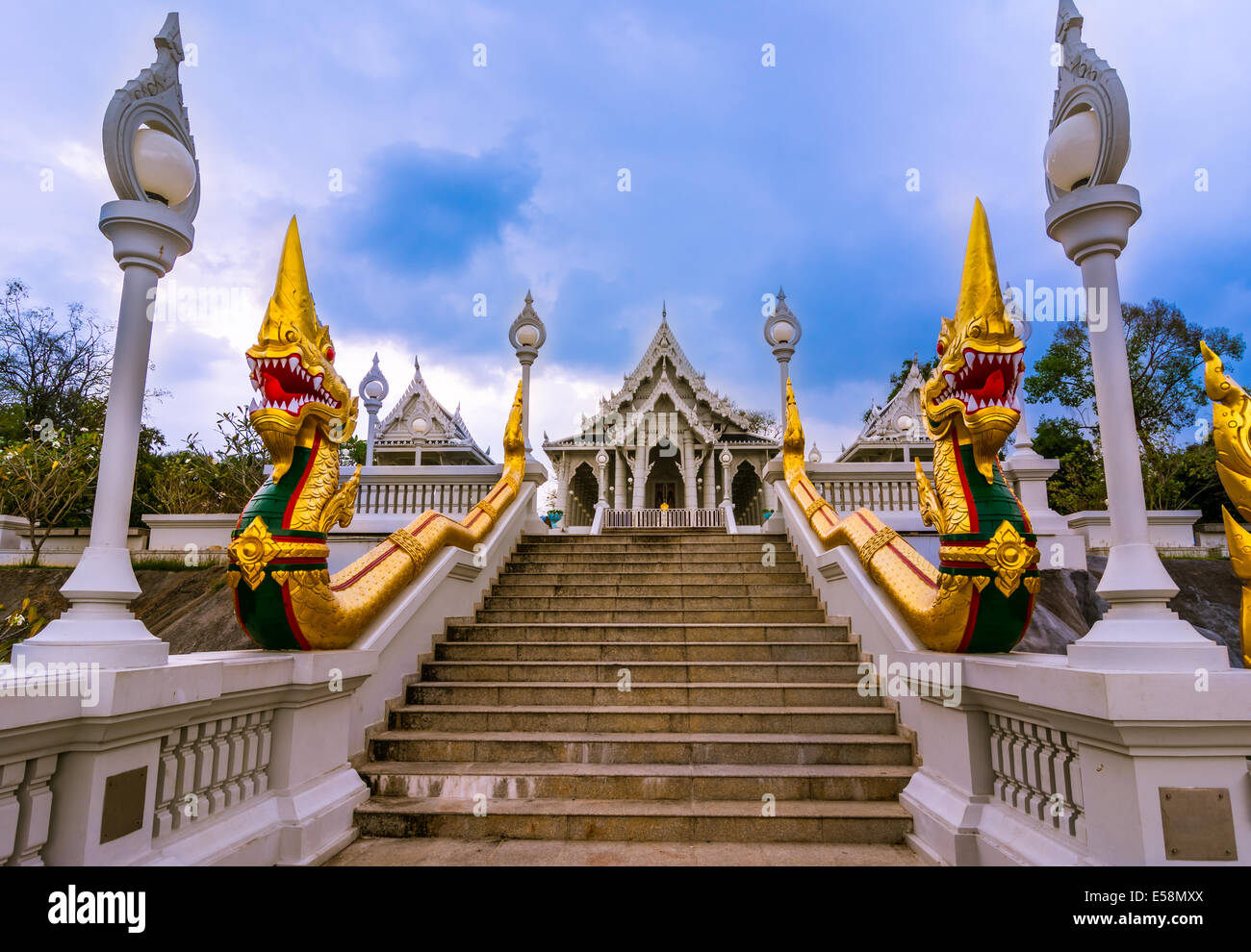 Wat Kaew temple in Krabi, Thailand. Wat Kaew: one of the main temples (to some it may look like a shiny white wedding cake) loca Stock Photo