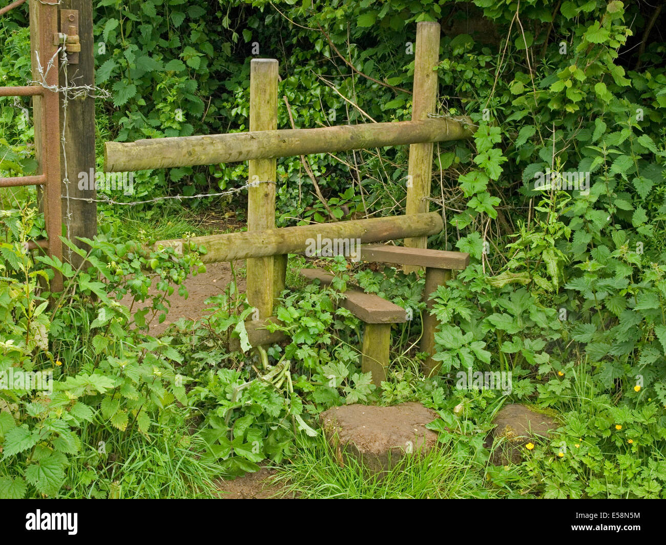 stile steps barbed wire Stock Photo