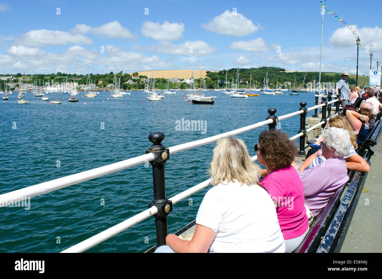 people relaxing on the pier in falmouth, cornwall, uk Stock Photo