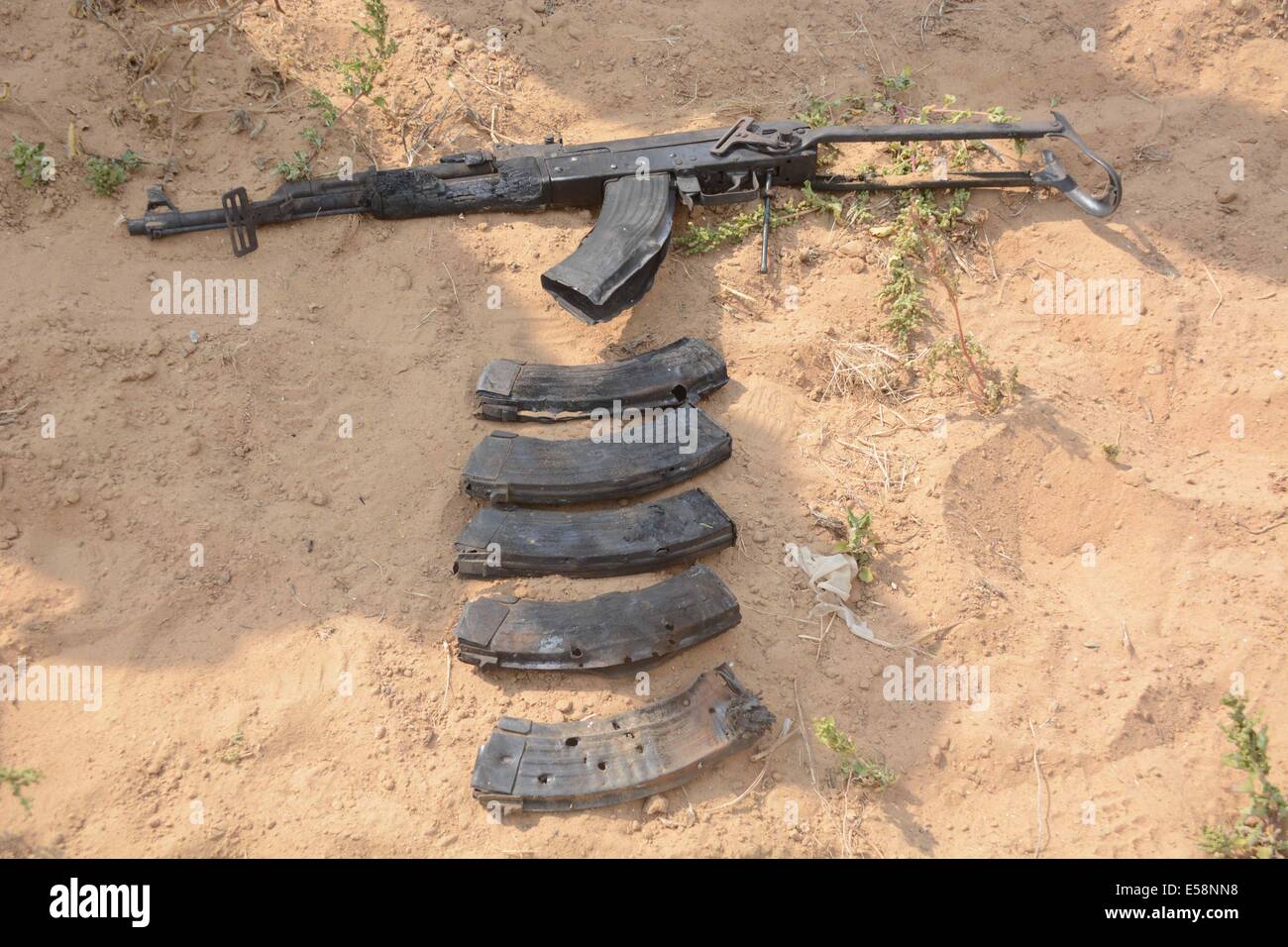 Gaza Border. 23rd July, 2014. Weapons are discovered by the Israel Defense Forces (IDF) Givati brigade inside a tunnel believed to belong to Hamas in southern Israel near the border with Gaza, on the 16th day of Operation Protective Edge, on July 23, 2014. Israeli Prime Minister Benjamin Netanyahu said Wednesday that the United Nations Human Rights Council's (UNHRC) decision to form an inquiry committee into possible Israeli war crimes in Gaza is 'a travesty. Credit:  Xinhua/Alamy Live News Stock Photo