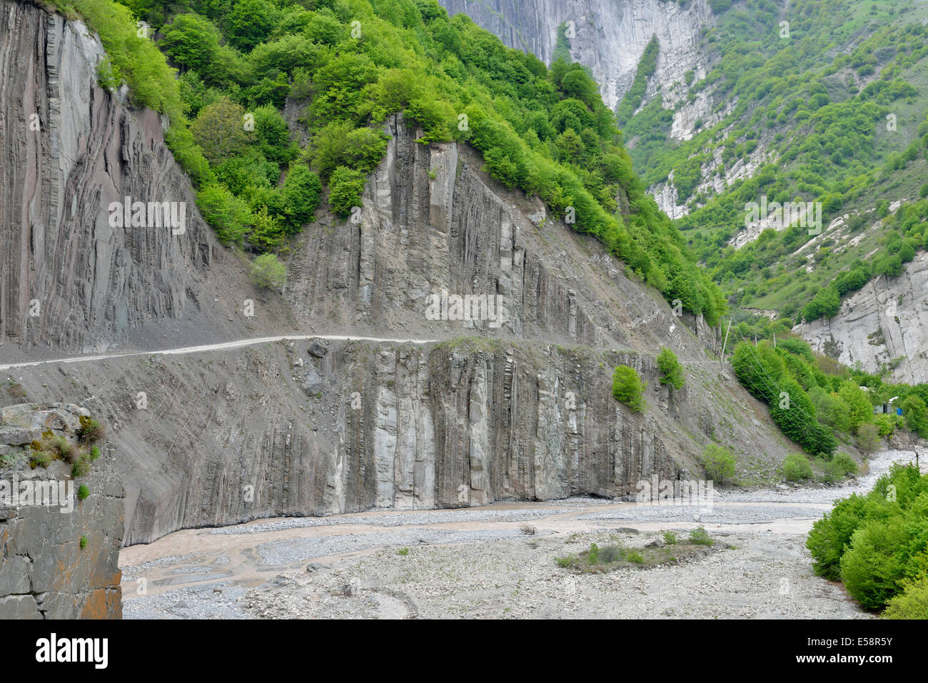 Road from Ismayilli to Lahic leads through a mountain gorge, Caucasus Mountains, Azerbaijan Stock Photo