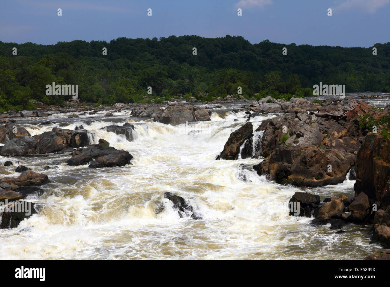 View over Great Falls on Potomac River from viewpoint on Olmsted Island, Maryland, USA Stock Photo