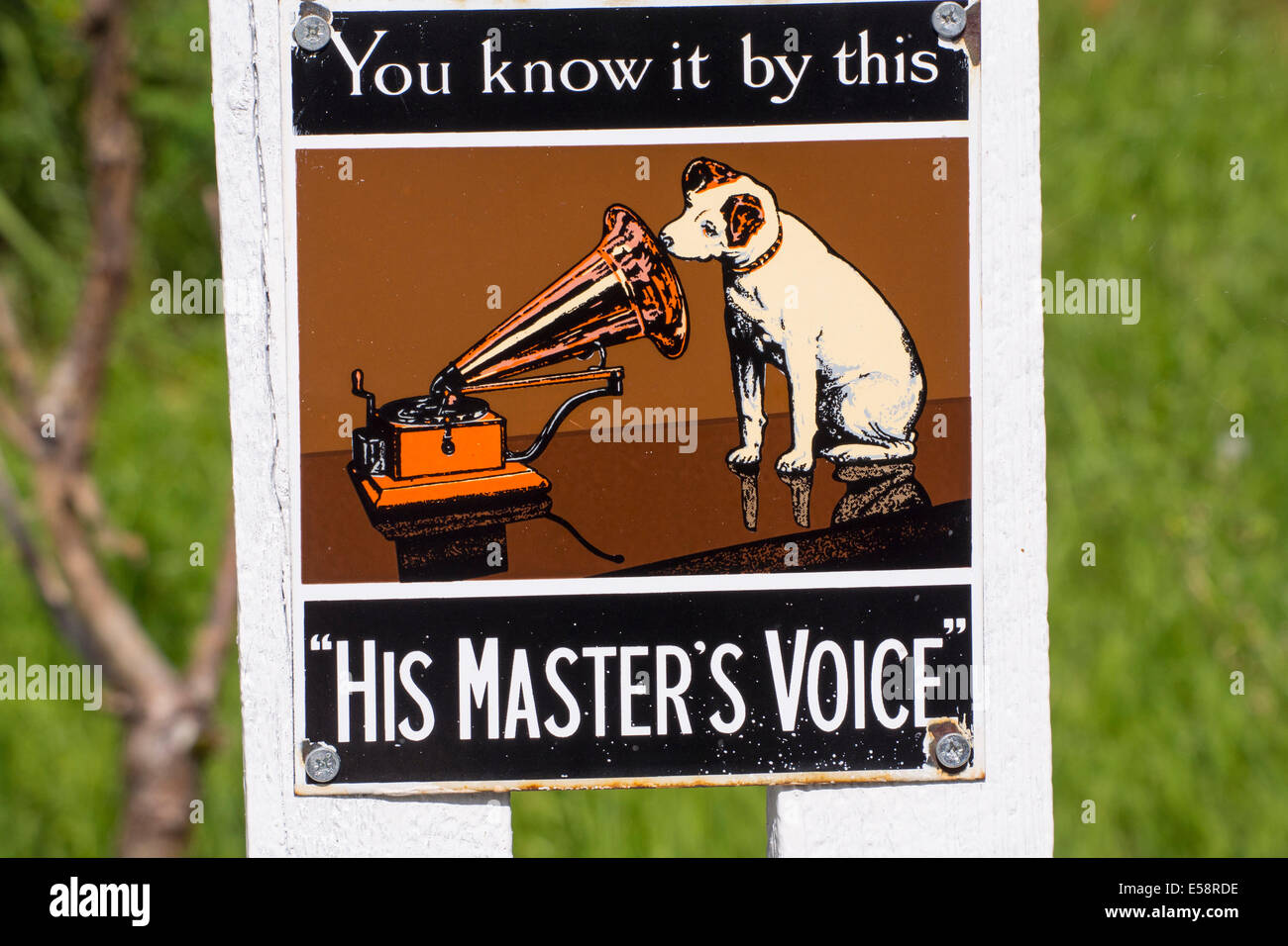 An old advert for his masters Voice. Stock Photo