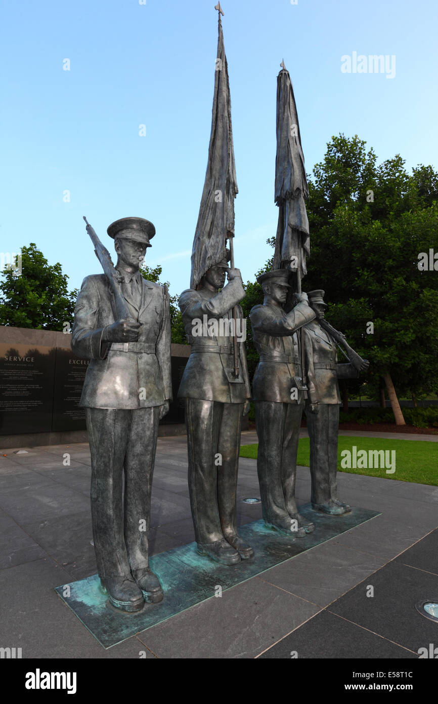 Honor Guard statues in front of Inscription Wall, United States Air Force Memorial, Arlington, Virginia, USA Stock Photo