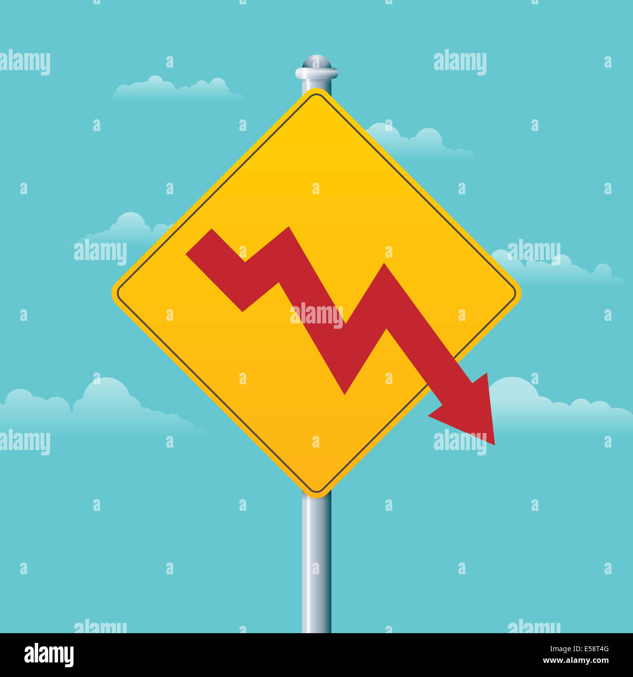 Vector illustration of a deficit warning sign with a red arrow graphic ...