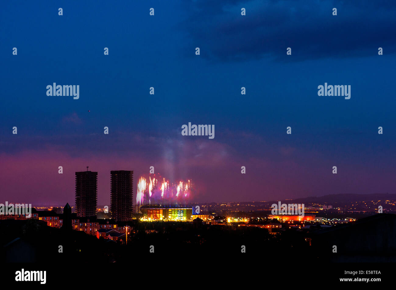 fireworks opening ceremony parkhead Commonwealth games Glasgow 2014 celtic park Stock Photo