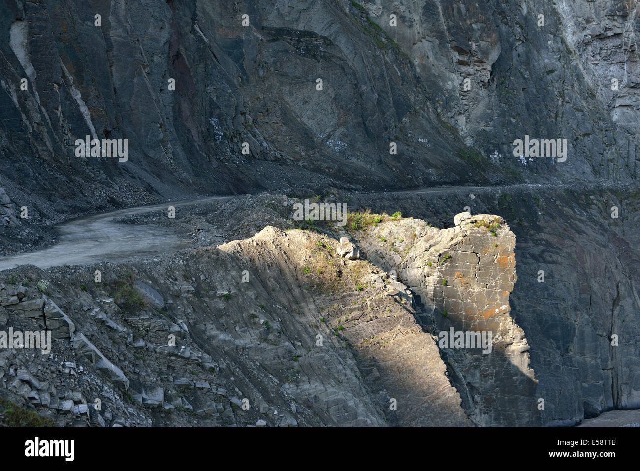 Road from Ismayilli to Lahic leads through a mountain gorge, Caucasus Mountains, Azerbaijan Stock Photo