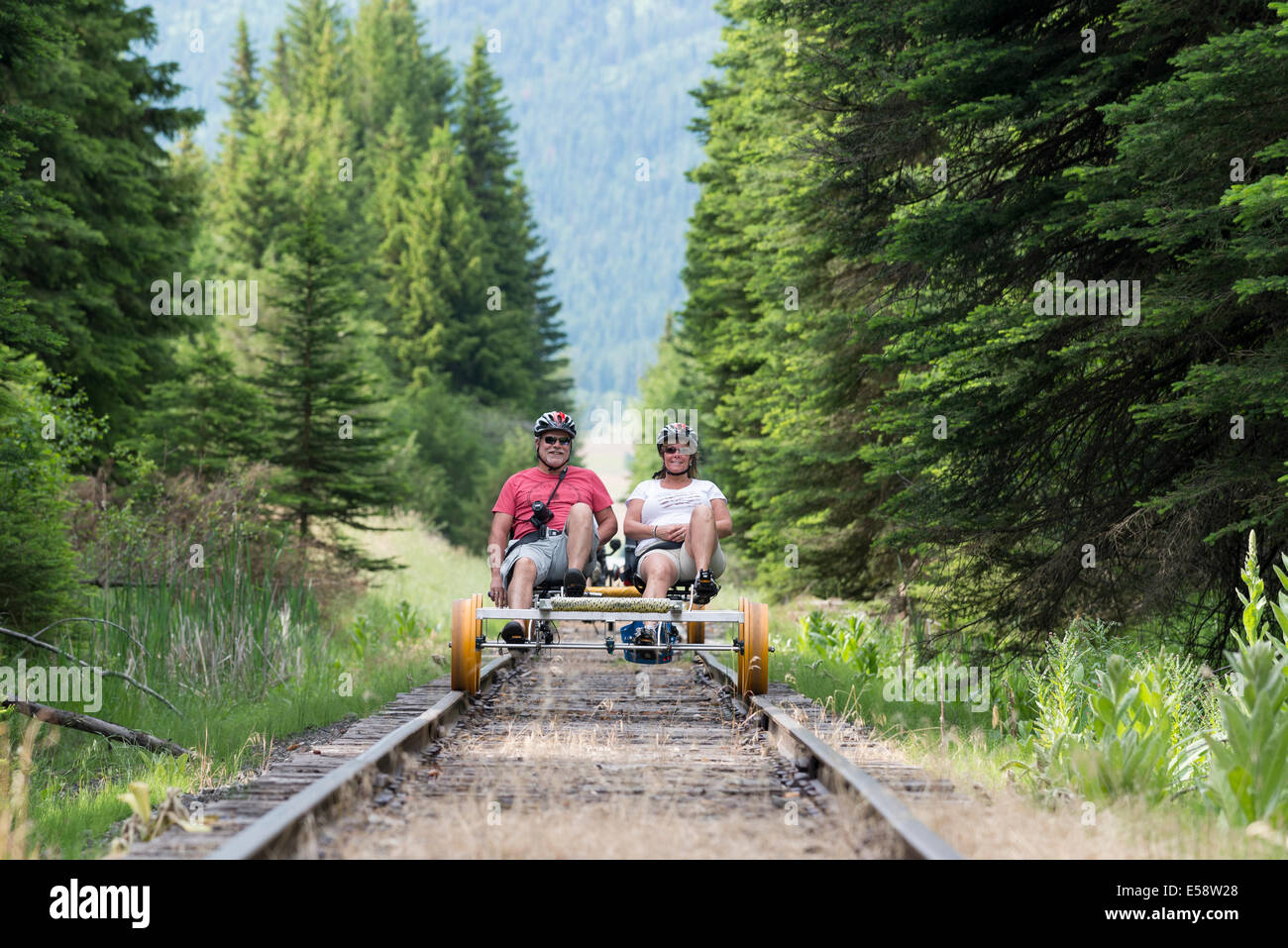 Peddling a rail bike in the Wallowa Valley, Oregon Stock Photo Alamy