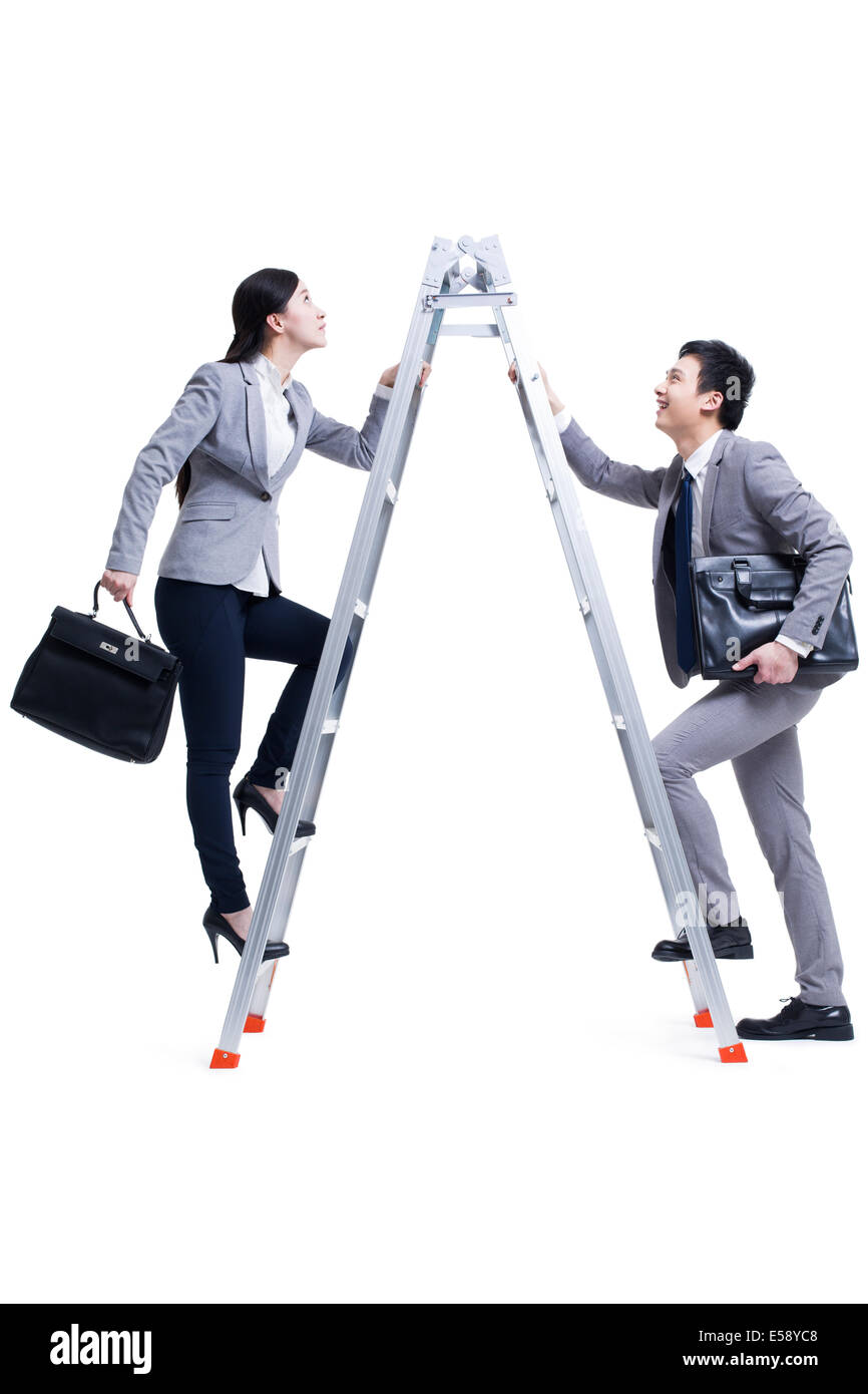 Business people climbing ladder Stock Photo Alamy