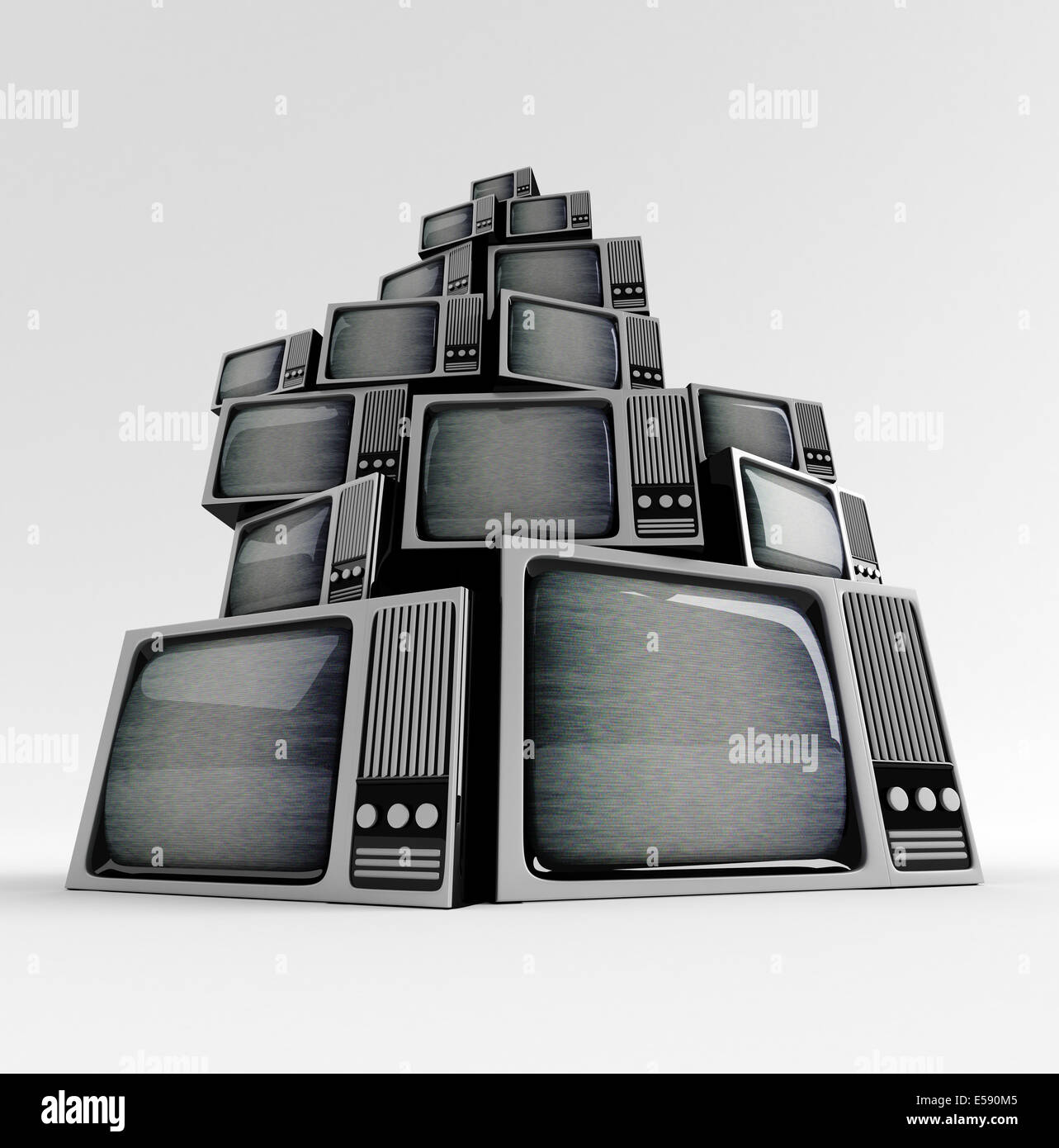 Retro TV in front with static on white background Stock Photo - Alamy