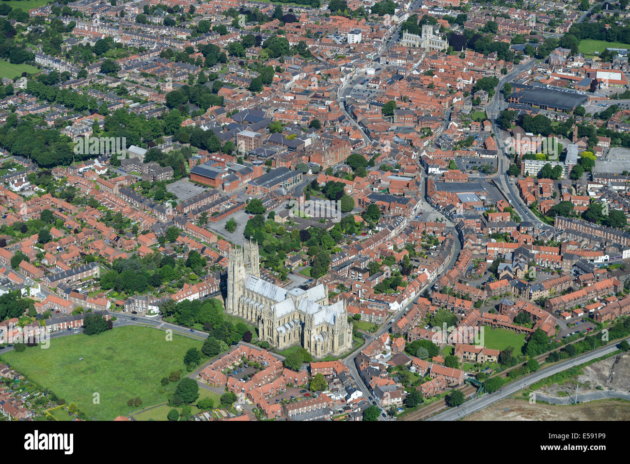 An aerial view of the centre of Beverley. A town in East Yorkshire, UK. Stock Photo