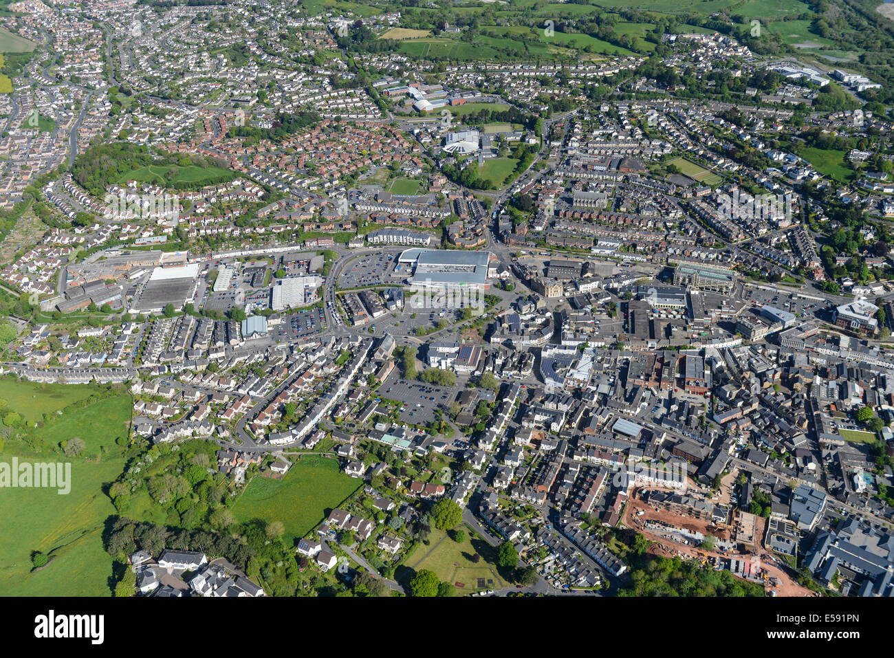An aerial view of the Devon town of Newton Abbot Stock Photo