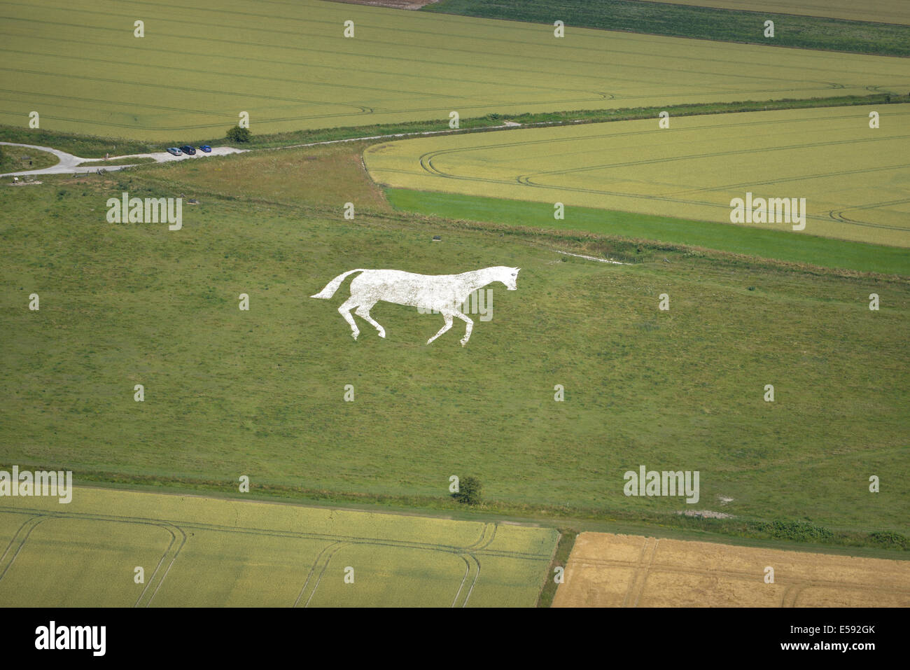 An aerial view of the Devizes Millennium White Horse in Wiltshire UK
