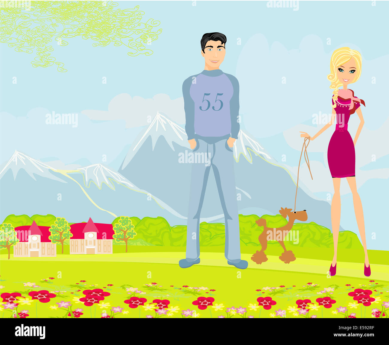 couple on a walk with the dog Stock Photo - Alamy