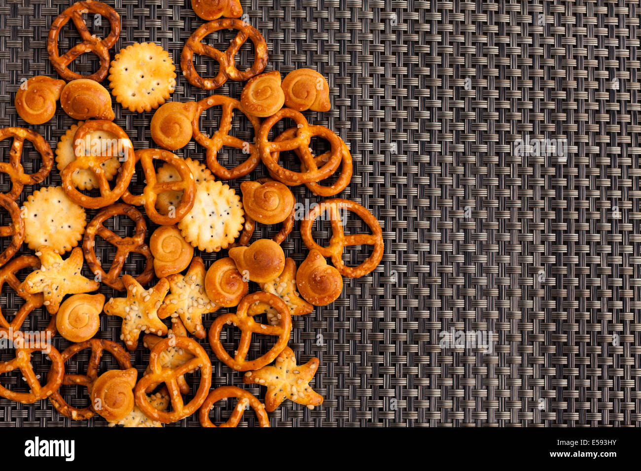 Pretzels and other snacks on table Stock Photo Alamy
