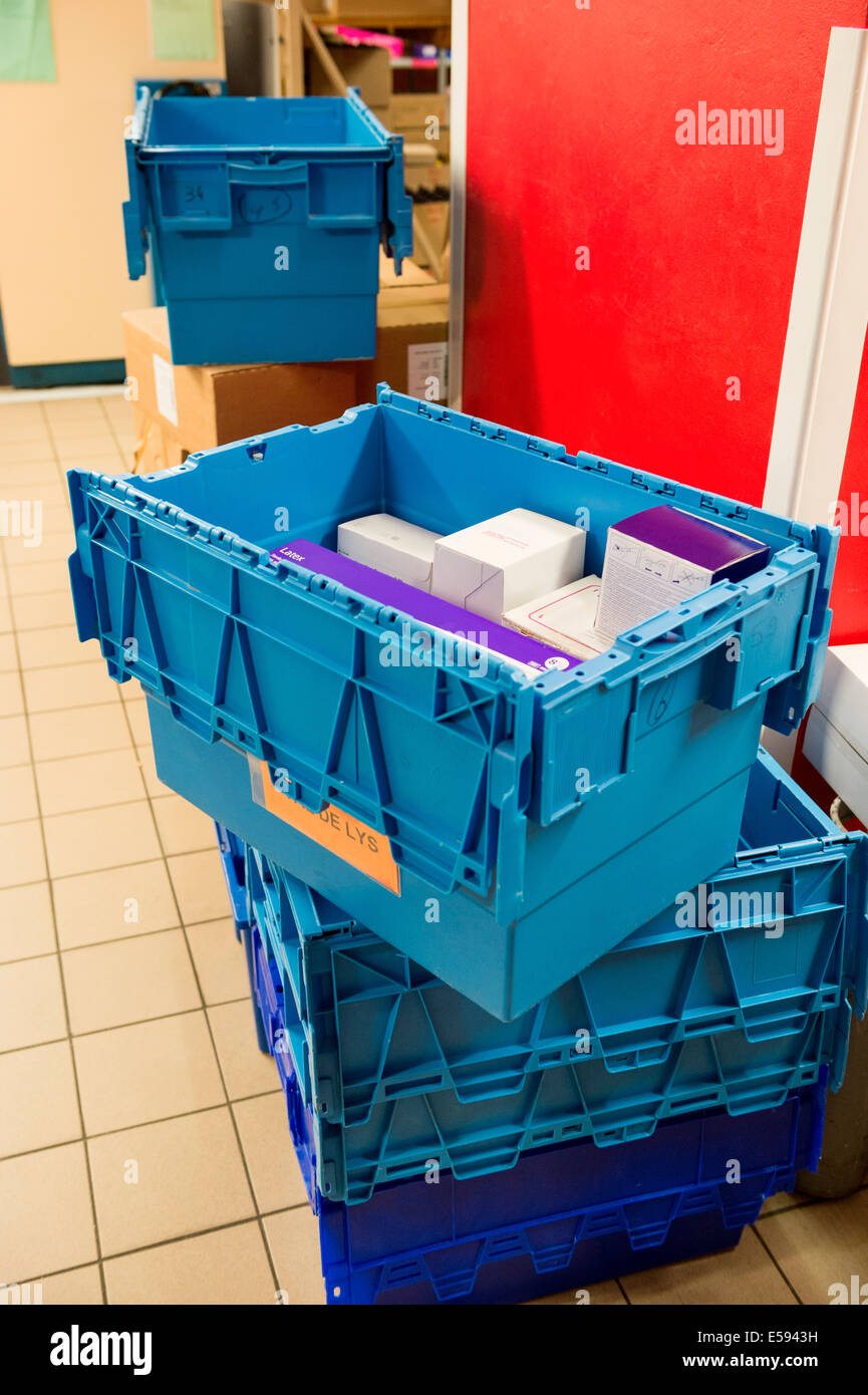 Medicine boxes in hospital pharmacy Stock Photo - Alamy