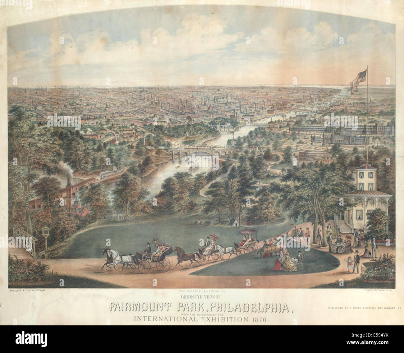 A bird's-eye view lithograph showing Fairmount Park in Philadelphia ...