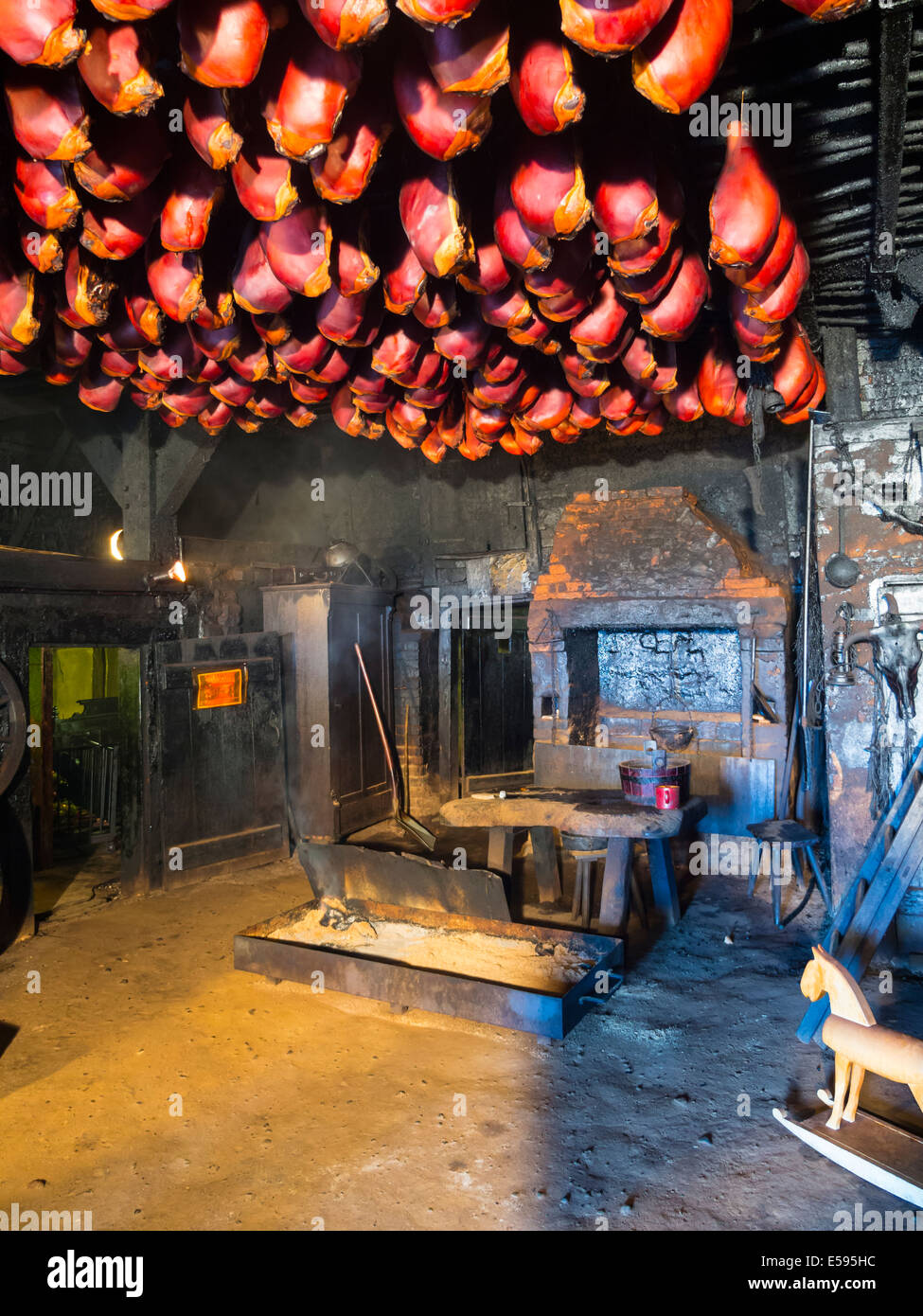 Germany, Schleswig-Holstein, Hams smokehouse, Smoked ham Stock Photo