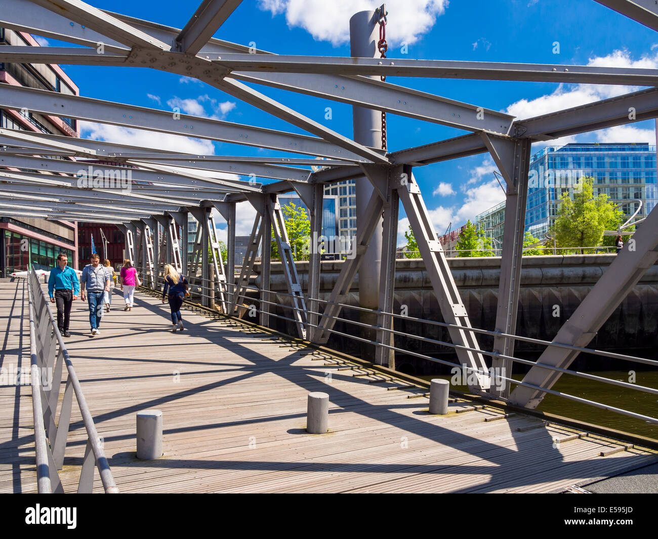 Germany, Hamburg, HafenCity, Magellan-Terrassen, Sandtorkai, Bridge Stock Photo