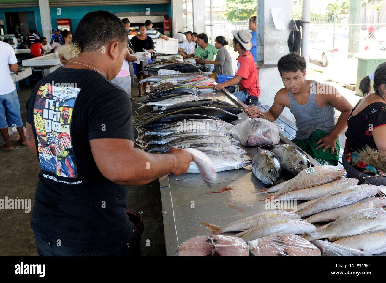 Travelling through Samoa in February 2014. Fish market Stock Photo Alamy
