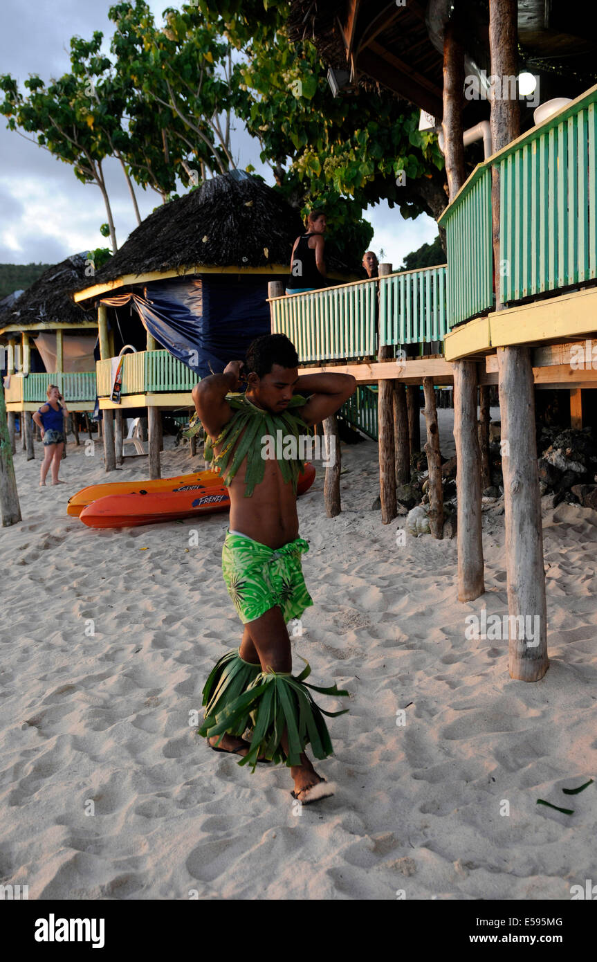 Travelling through Samoa in February 2014. Dancer shortly before performing for tourists at the beach. Stock Photo