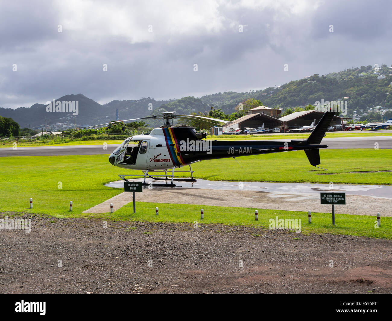 Caribbean, St. Lucia, helicopter on Castries airport Stock Photo