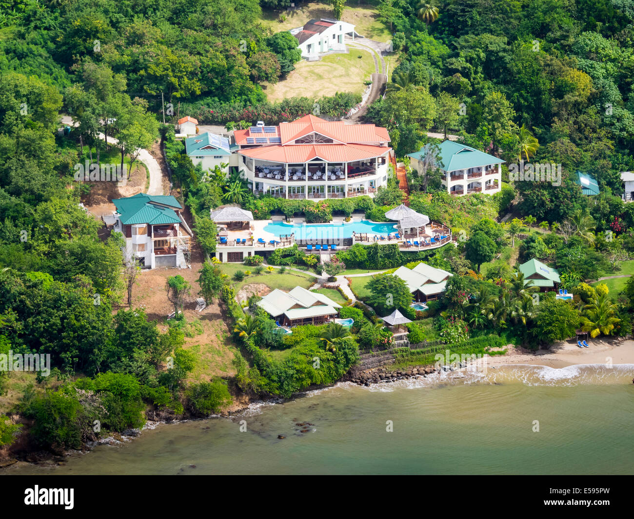 Caribbean, St. Lucia, Gros Islet, aerial photo of Windjammer Landing